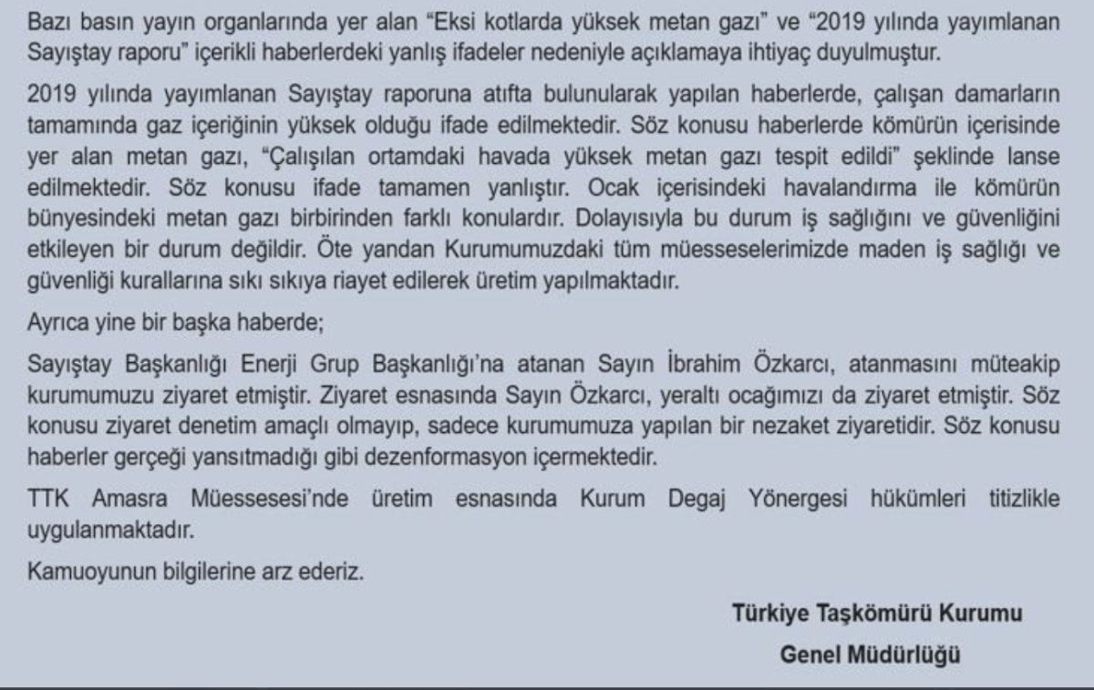 TTK, yüksek metan gazı iddialarını yalanladı #1