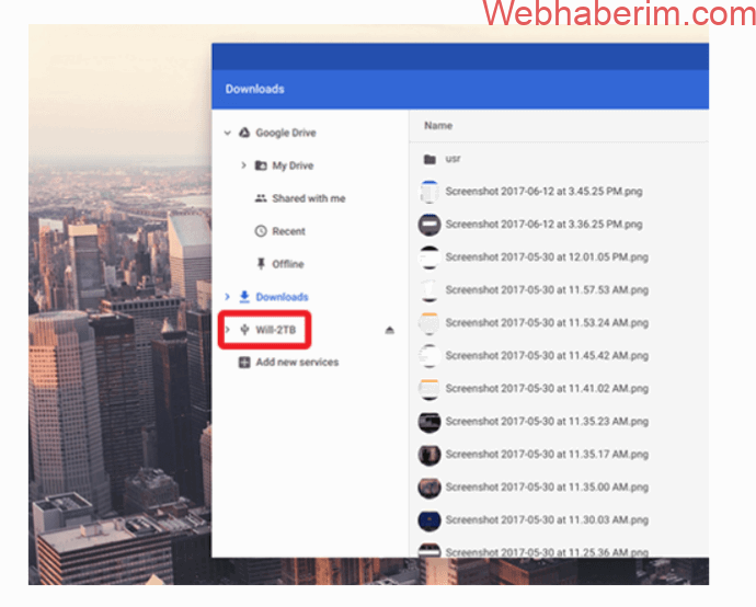 Chromebook - Files app - External HDD
