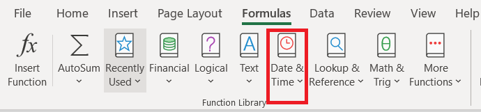Excel Formulas Tab - Date and Time