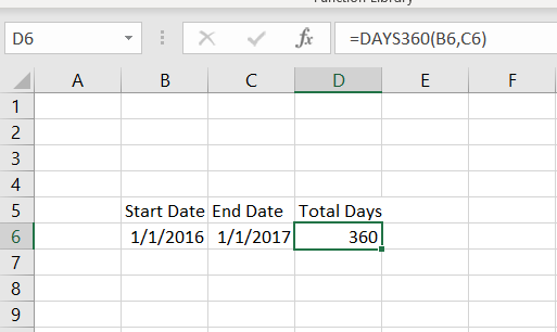Excel Days360 Function Arguments Results