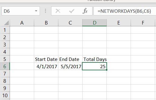 Excel NetworkDays Function Results
