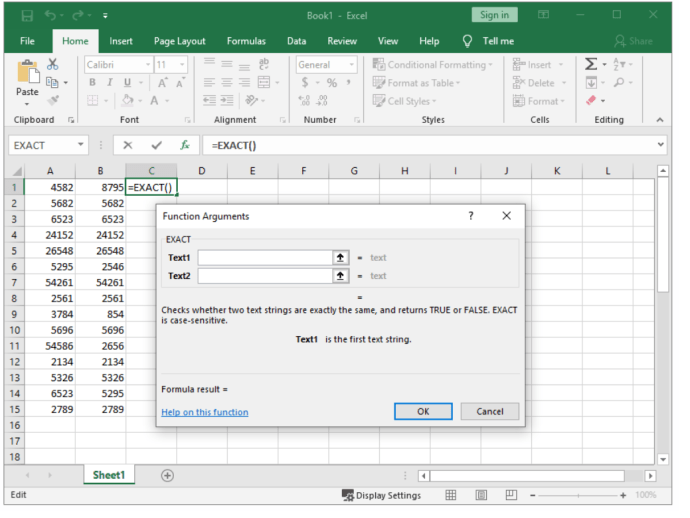 Excel Text Function Arguments Window