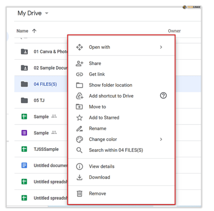 Google Drive - Folder menu 2