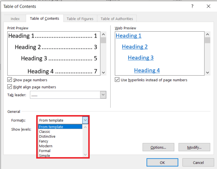 Microsoft Word - Table of Contents Format Settings