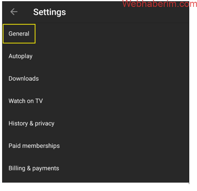YouTube Settings menu - Android