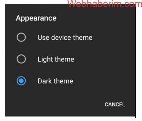 YouTube Appearance Settings menu - Android