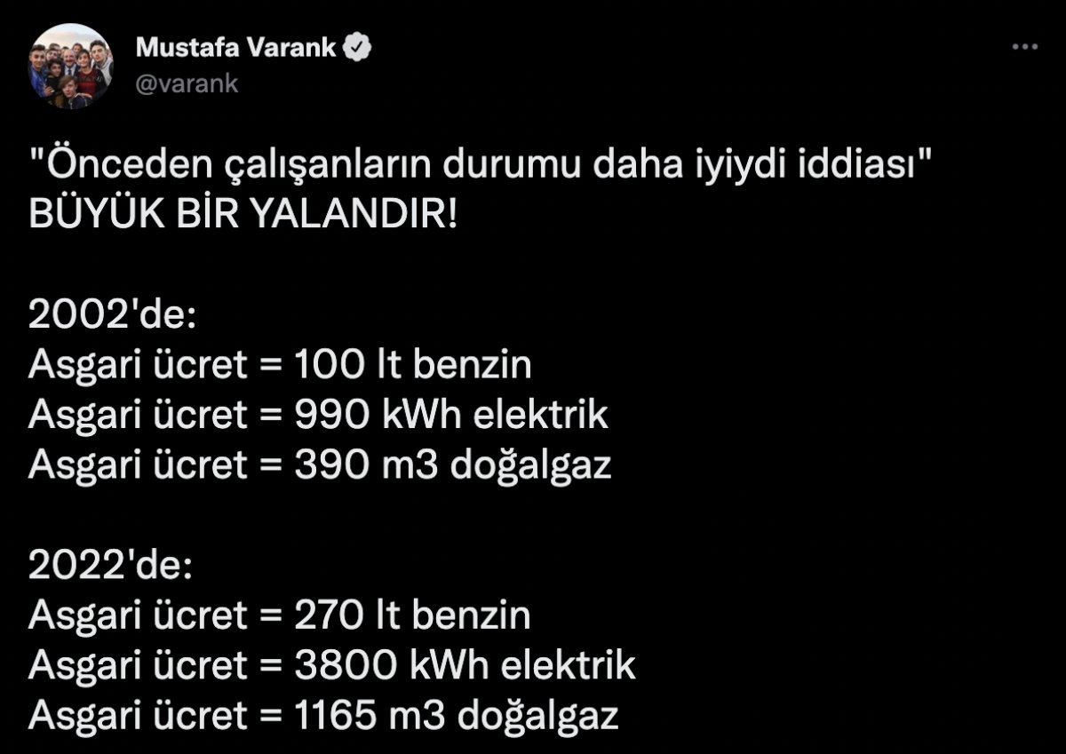 Mustafa Varank tan 2002 ile 2022 asgari ücretle alım gücü kıyası #1