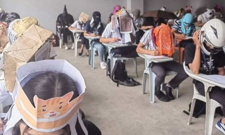 Filipinler'de öğrencilerin kopyaya karşı giydiği şapkalar konuşuluyor