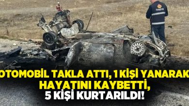 Otomobil takla attı, 1 kişi yanarak hayatını kaybetti, 5 kişi kurtarıldı!