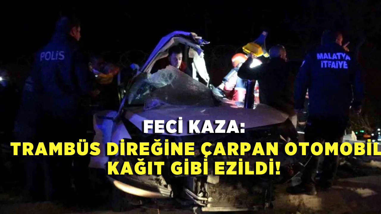 Feci Kaza: Trambüs Direğine Çarpan Otomobil kağıt gibi ezildi!